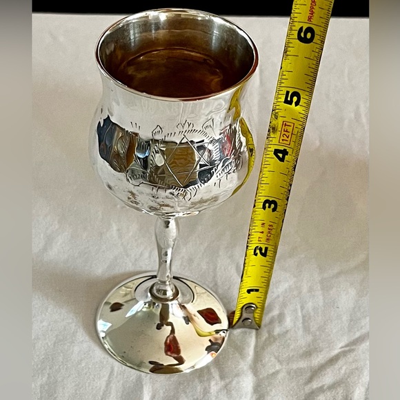 Silver Plated Hammered Kiddish Cup Goblet With Star Of David On Both Sides - Picture 7 of 10